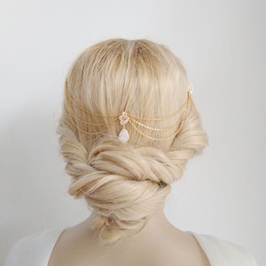 Gold Floral Wedding Headpiece, Bridal Gold Chain Headpiece, Wedding Headpiece With Swags, Bridal Hair Chain Style Accessory 410