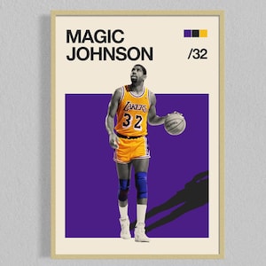 Magic Johnson Mid Century Filmplakat | Basketball Poster | Minimalistisches Basketball Poster | Digitaler Download | Kunst Poster zum Ausdrucken