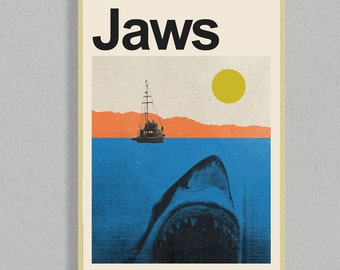 Jaws Mid Century Movie Poster | Film Posters | Minimalist Movie Poster | Digital Download | Printable Wall Art Poster