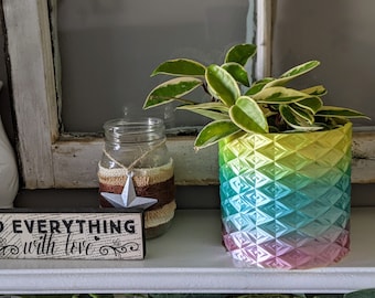 Bright Geometric Pot or Planter with Diamond Pattern - 5.25" - Custom 3D Printed Design & More Sizes Available!