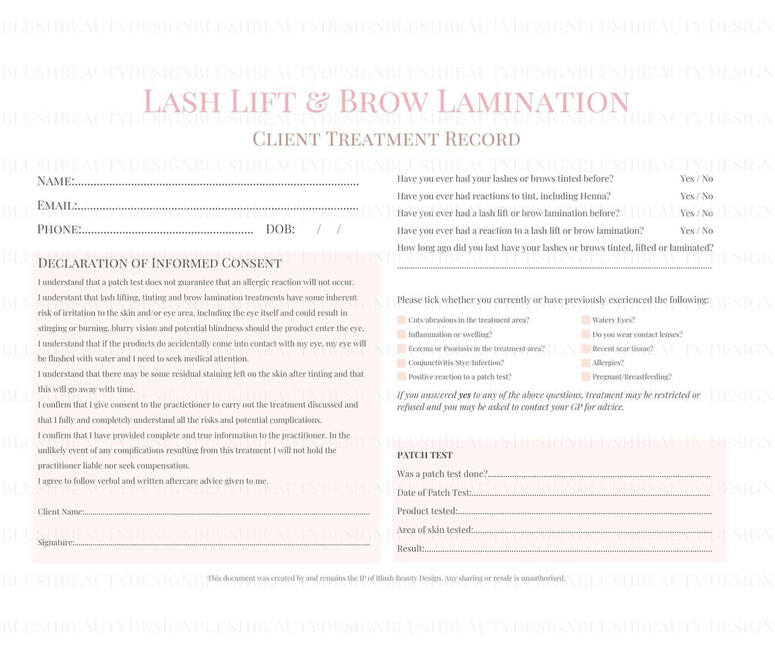 Free Printable Lash Lift Consent Form