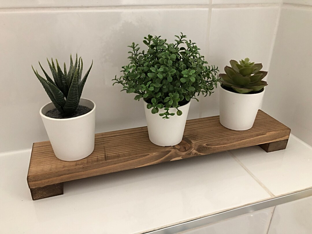 Slim Low Profile Wooden Countertop Tray, Kitchen Stand, Bathroom Shelf