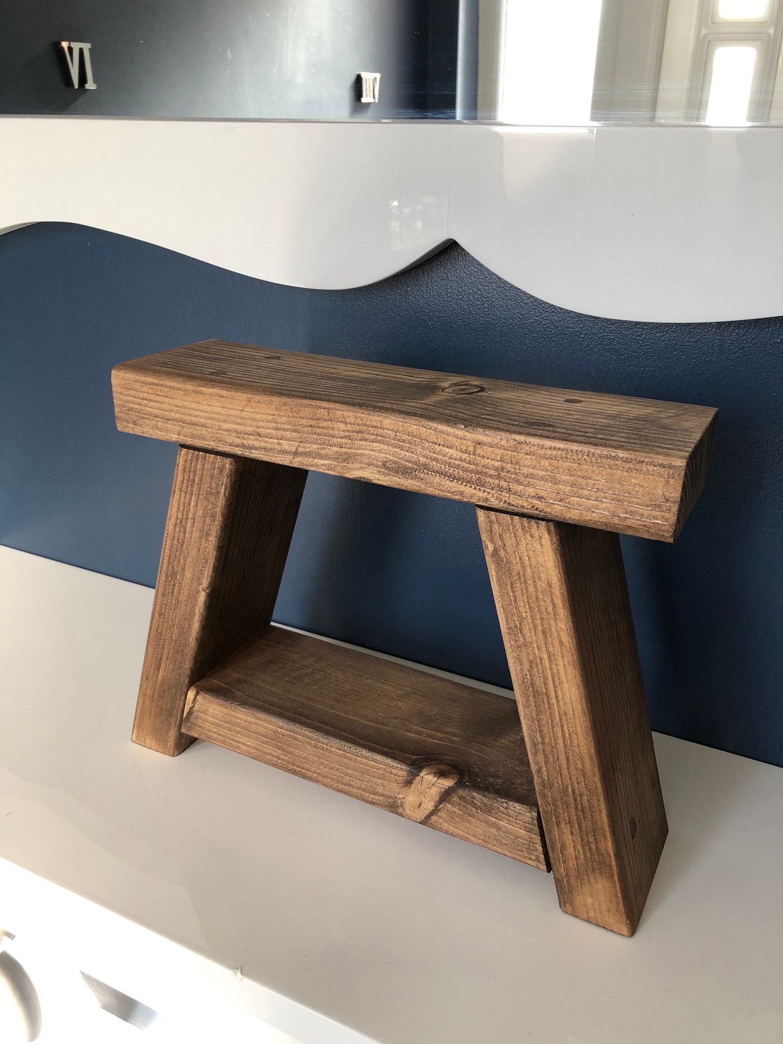 Dark Oak Mini Handmade Small Rustic Wooden Bathroom Stool Etsy