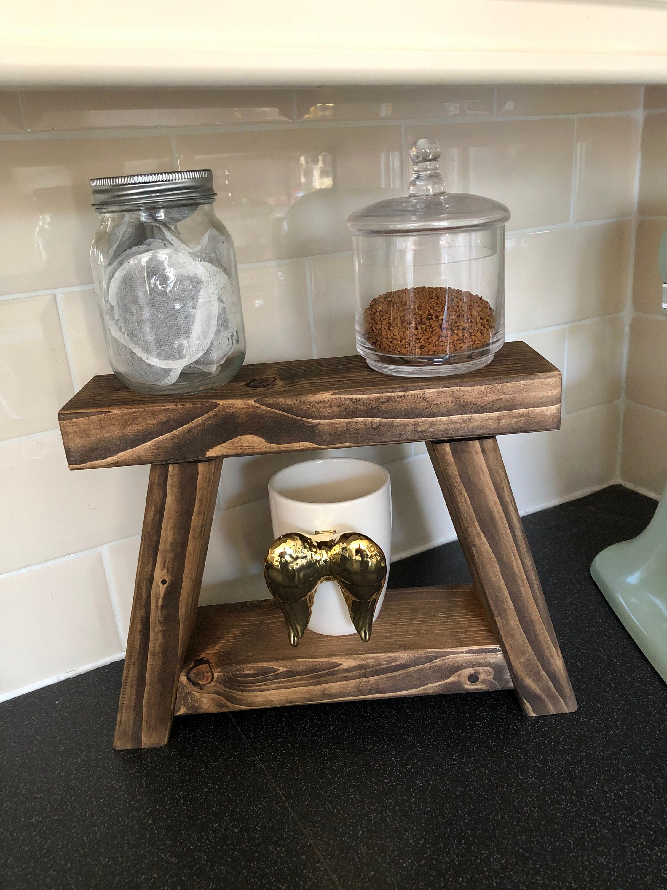 Dark Oak Mini Handmade Small Rustic Wooden Bathroom Stool Etsy