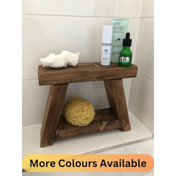 Small Rustic Wooden Stool | Bathroom Storage and Organiser