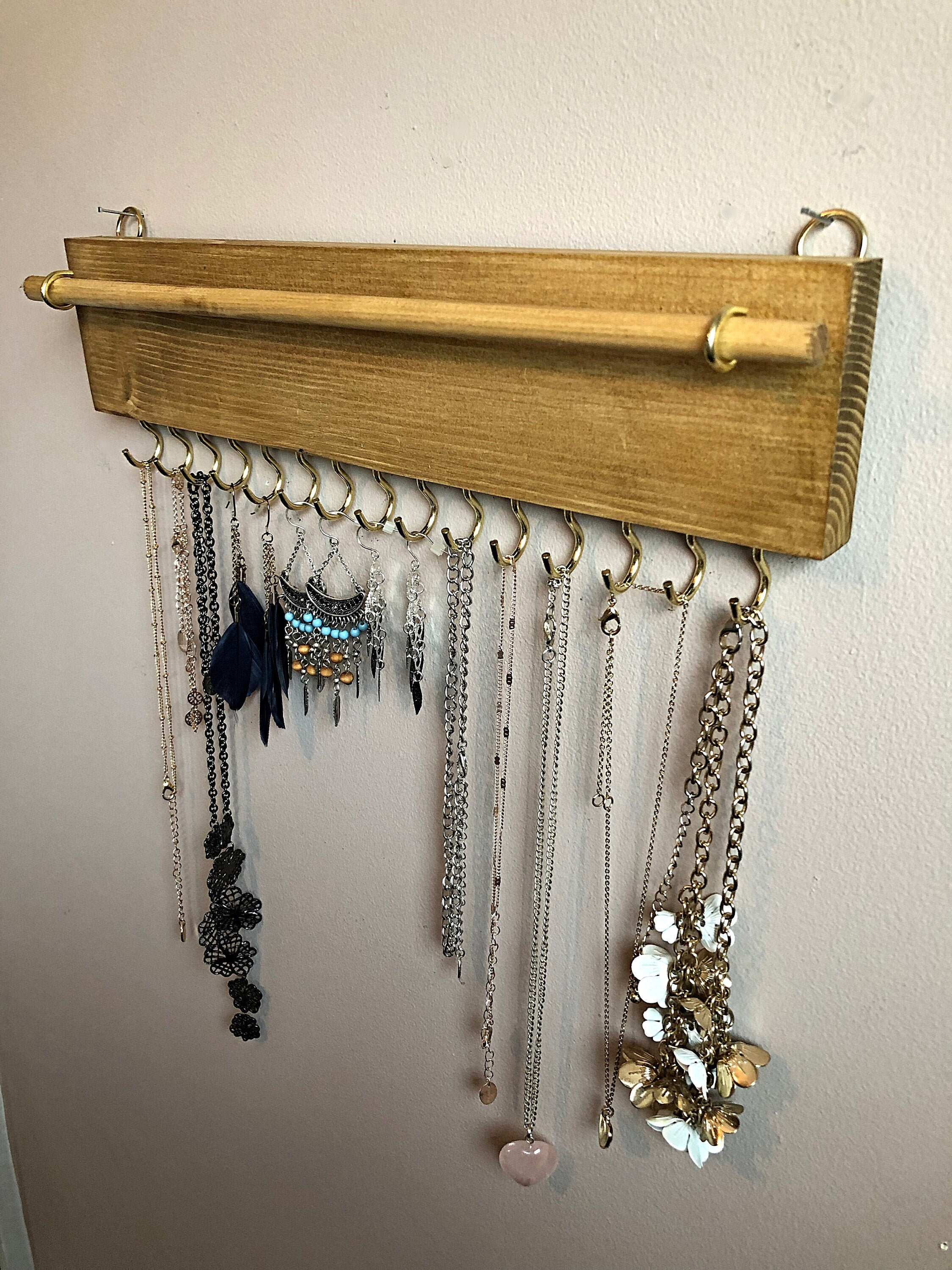 Dark Oak Soporte de joyería de montaje en la pared | Etsy