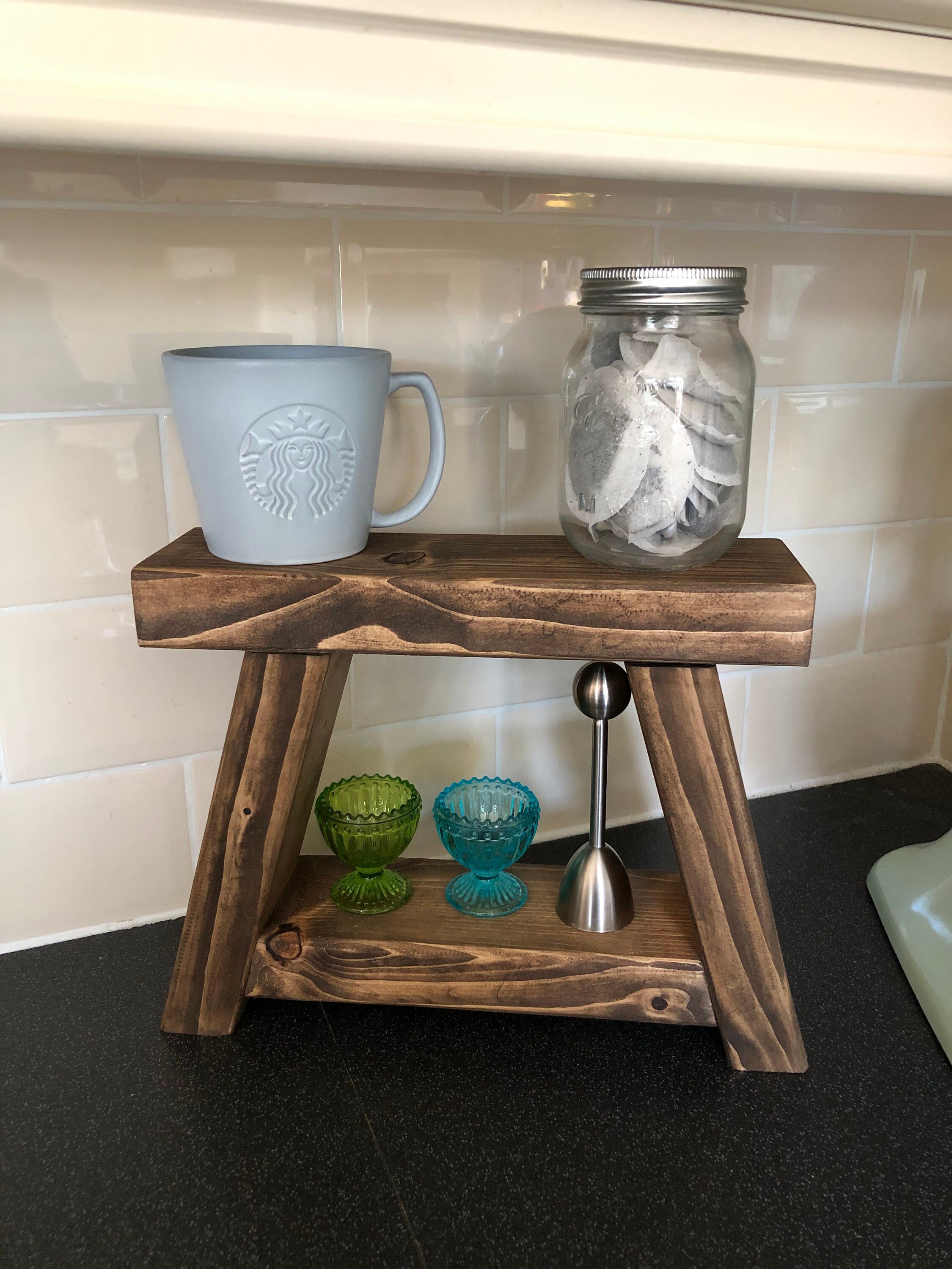 Dark Oak Mini Handmade Small Rustic Wooden Bathroom Stool Etsy