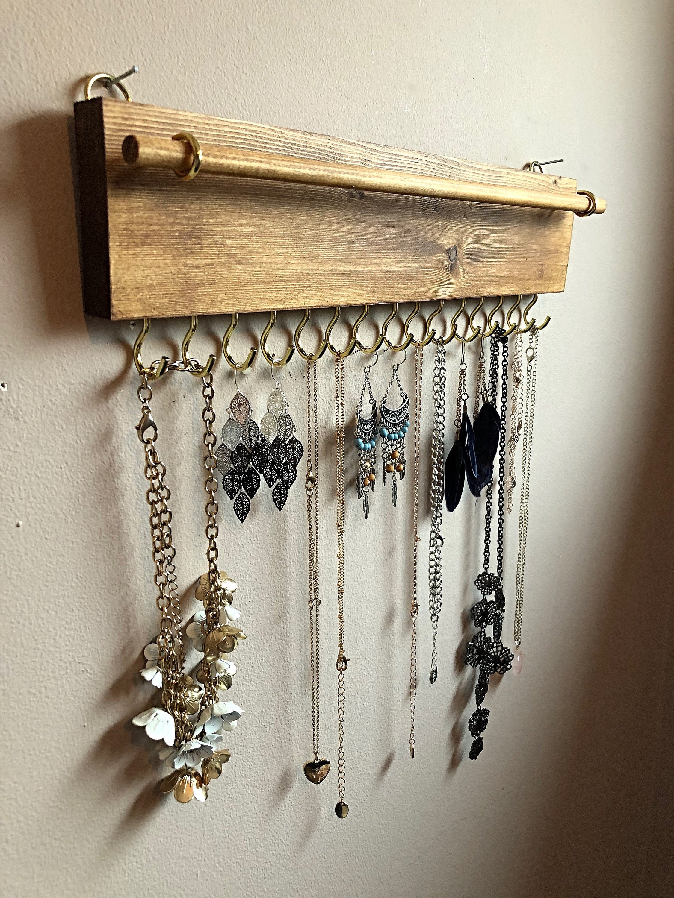 Walnut Wall Mount Jewellery Holder Jewellery Organiser Etsy