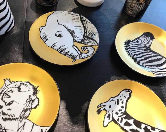 Kitchen Plates Handmade Plate Zebra Kitchen Plates Vintage Plates Ceramic serving dish set Pottery serving dish,plate set