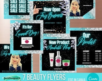 Aquamarine Beauty Flyers For Instagram Posts, Hair and Lash Flyers