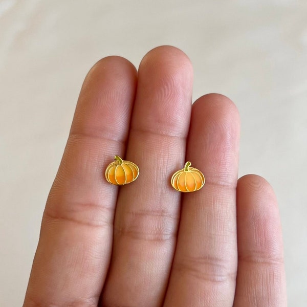 Pumpkin Stud Earrings, 14kt Gold Vermeil, .925 Sterling Silver, Hypoallergenic, For Sensitive Ears, Holiday Jewelry Thanksgiving, Fall Sale