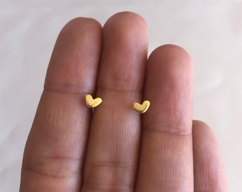 Tiny Gold Heart Studs, 14kt Gold Vermeil, .925 Sterling Silver, Dainty Minimalist Jewelry, Small Heart Earrings, Valentine Gifts For Her