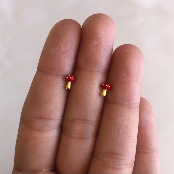 Tiny Mushroom Stud Earrings 14kt Gold Vermeil .925 Sterling