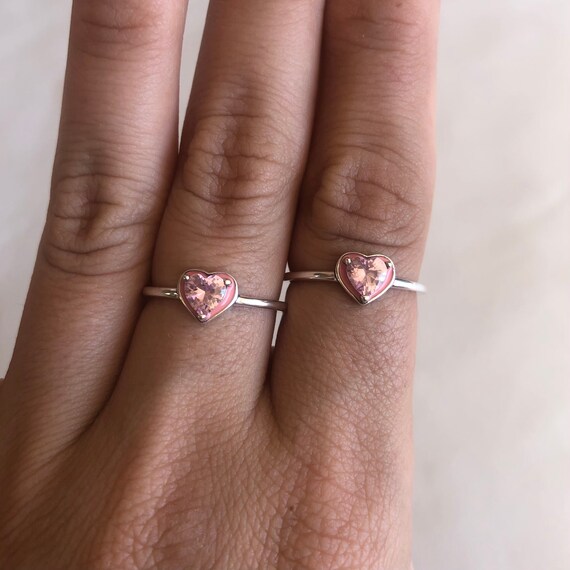 Silver Pink Heart Adjustable Ring .925 Sterling Silver