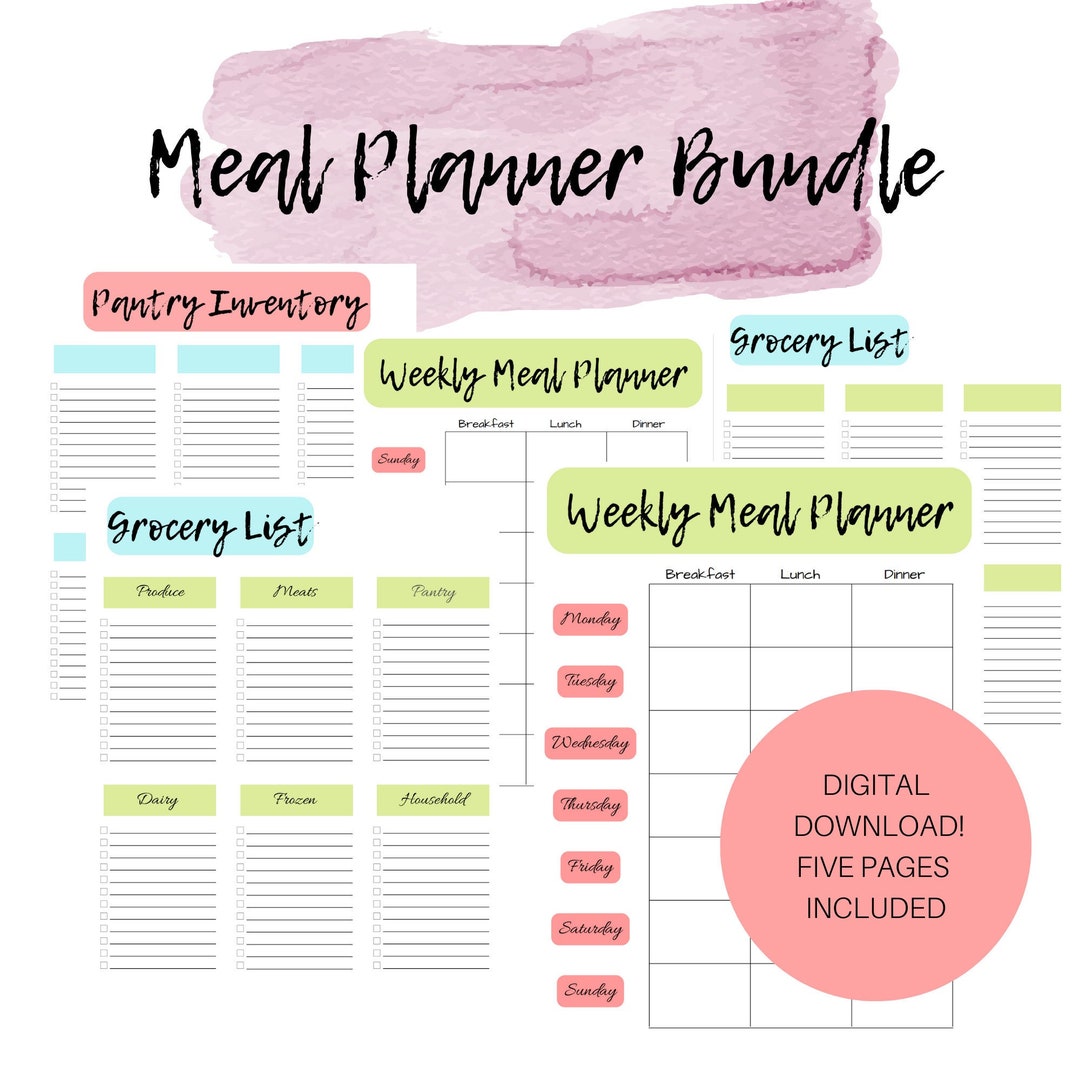 Meal Planner and Grocery List Templates, Weekly Meal Planner, Menu ...