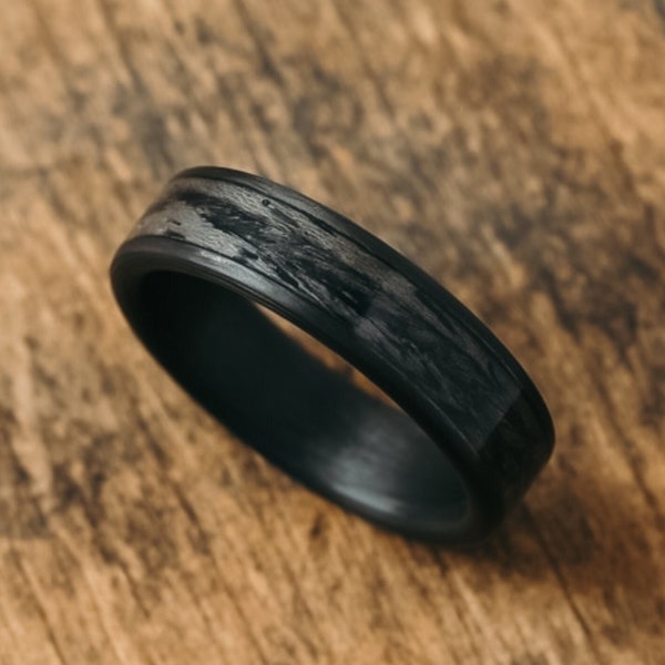 Man Black Koa Wood Ring Carbon Fiber Wedding Engagement Band Husband Boyfriend Handmade Personalized Jewelry Anniversary Gift for Him