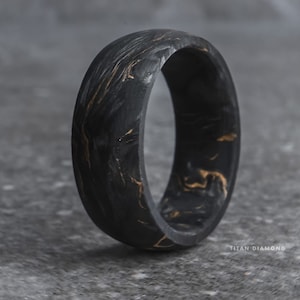 Mens Wedding Band Man Black Ring 18k Gold Marble Carbon Fiber Wedding Engagement Ring Band Husband Boyfriend Gift for Him Groom from Bride