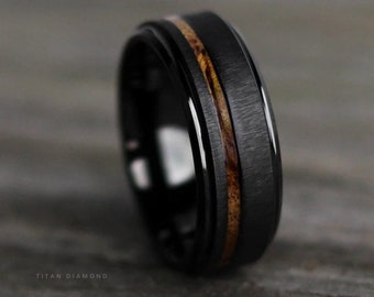 Mens Wedding Band Man Black Ring Man Wood Ring Wedding Engagement Band Husband Boyfriend Anniversary Gift for Him Gift for Groom from Bride
