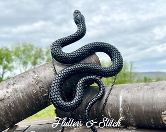 Black Snake Wall Art ~ Black Snake  ~ Witchy Altar Decor ~ Black Serpent ~ Snake Art ~ Gothic Art ~ Black Snake Wall Hanging
