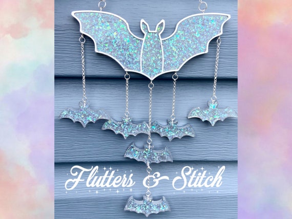 Glitter Bat Suncatcher ~ Crushed Opal Bat Suncatcher ~  Sparkle Bat Wall Art ~ Whimsigoth Decor