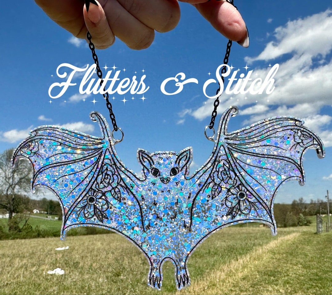 Crystal Bat Suncatcher Handpainted Suncatcher Glitter Goth Decor