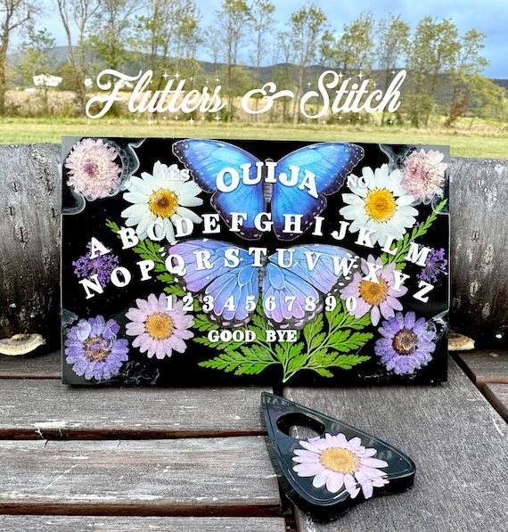 Ouija Board ~ Morpho Butterfly Mini Ouija Board~ Butterflies ~ Moths ~ Pressed Dried Flowers~ Resin ~ Planchette~ Wall Hanging~ Altar Decor