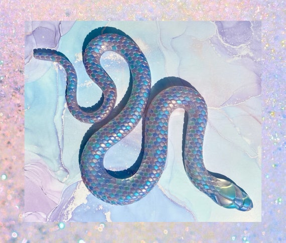 Rainbow Realistic Snake Wall Art ~ Pastel Iridescent Snake ~ Witchy Altar Decor ~ Snake Art ~ Gothic Art ~ Serpent Wall Art