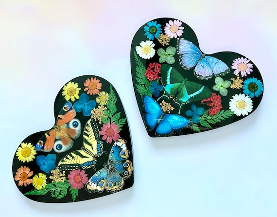 Butterfly Heart Wall Art ~ Butterflies ~ Moths ~ Pressed Dried Flowers~ Wall Hanging~ Wall Art