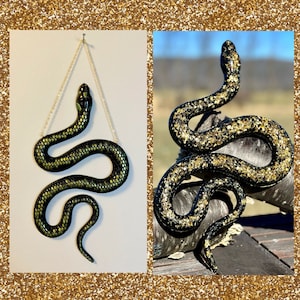 Gold Scale Realistic Snake Wall Art ~ Color-shifting Snake ~ Black & Gold ~ Gold Flake Snake ~Snake Art ~ Gothic Art