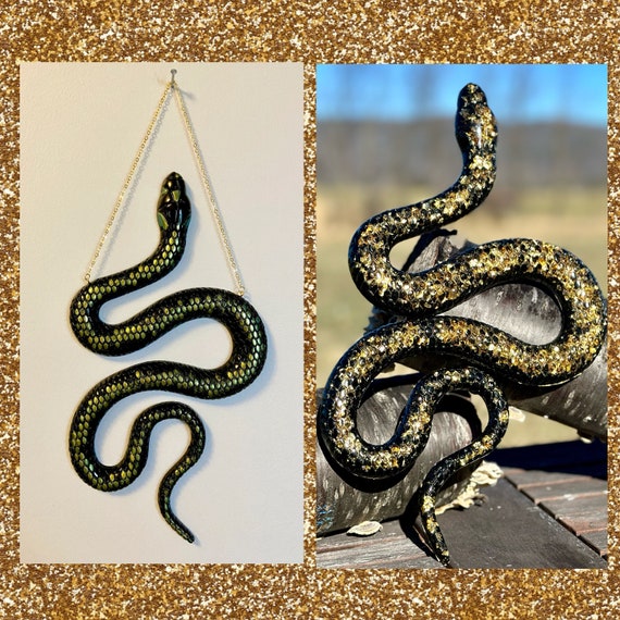 Gold Scale Realistic Snake Wall Art ~ Color-shifting Snake ~ Black & Gold ~ Gold Flake Snake ~Snake Art ~ Gothic Art
