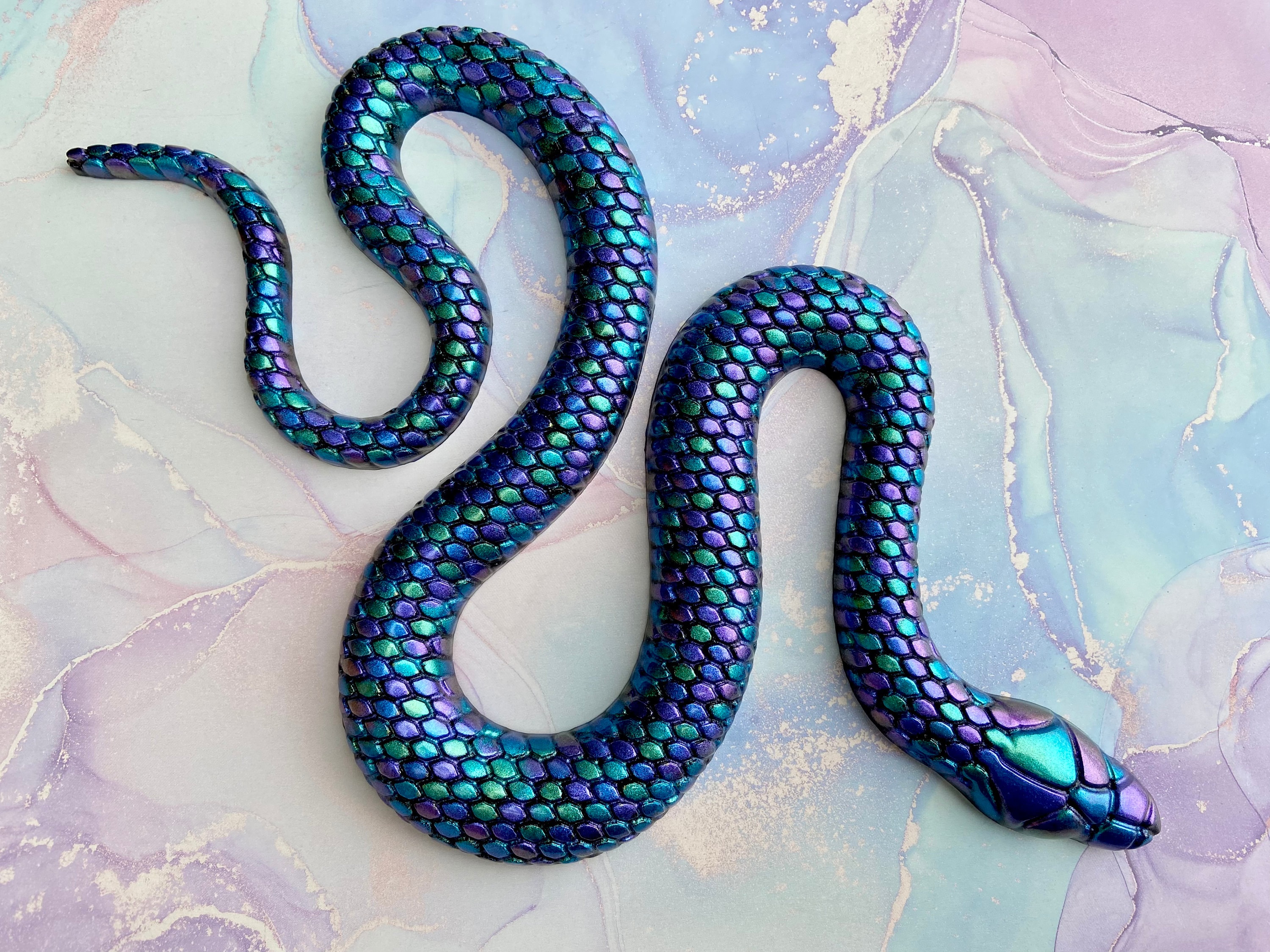 Rainbow Scale Realistic Snake Wall Art ~ Color-shifting Snake ~ Blue ~  Purple ~ Teal ~ Witchy Altar Decor