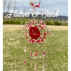 Lotus Flower Suncatcher: Dried Pressed Red Rose & Gold Flakes