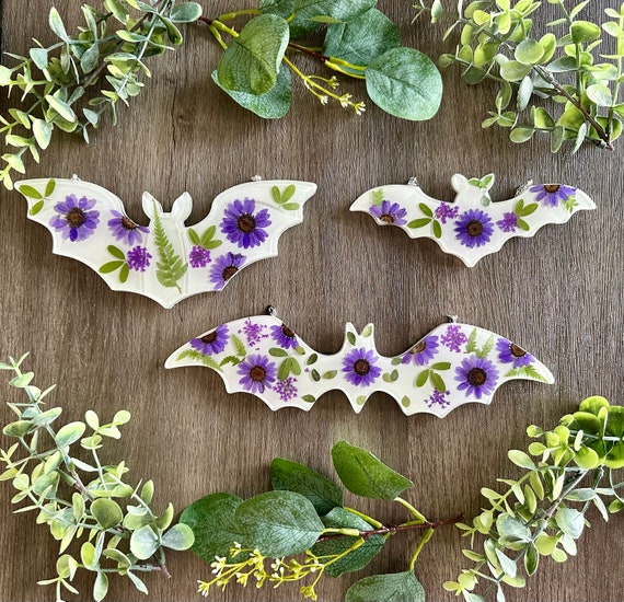 Botanical Bat Wall Art ~ Bat Suncatcher ~ Bat Wall Hanger ~  Flower Suncatcher ~ Real Dried Pressed Flowers