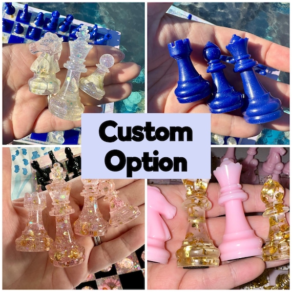 Custom Resin Chess Pieces ~ Floral Chess Pieces ~ Glitter Chess Pieces