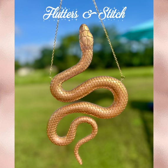 Realistic Rose Gold to Gold Snake Wall Art ~ Gold Snake  ~ Witchy Altar Decor ~ Gold Color Shift Serpent ~ Snake Art ~ Gothic Art