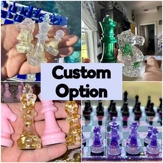 Custom Resin Chess Pieces ~ Floral Chess Pieces ~ Glitter Chess Pieces