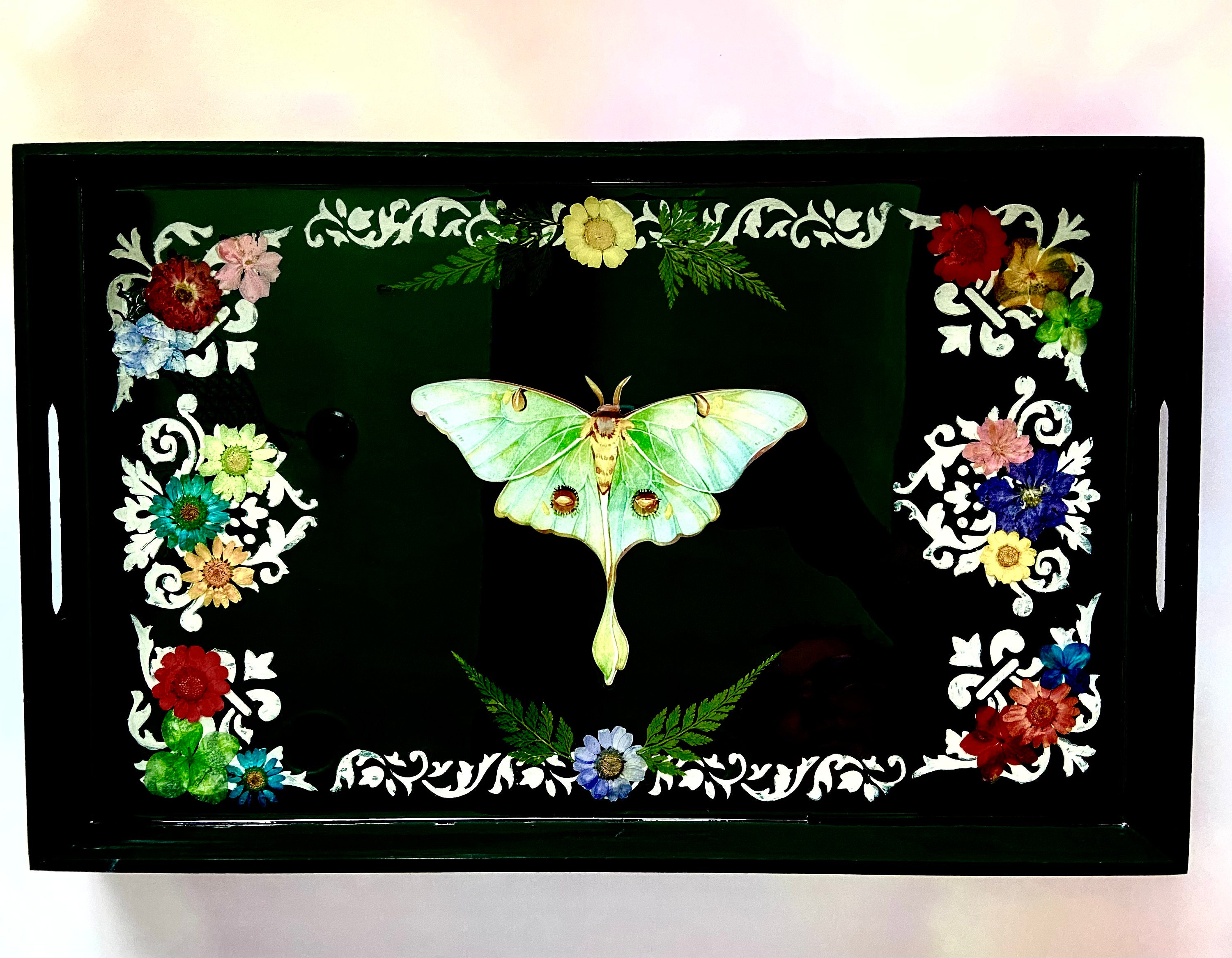 Luna Moth Decorative Serving Tray Crystal Display Shelf Oddity