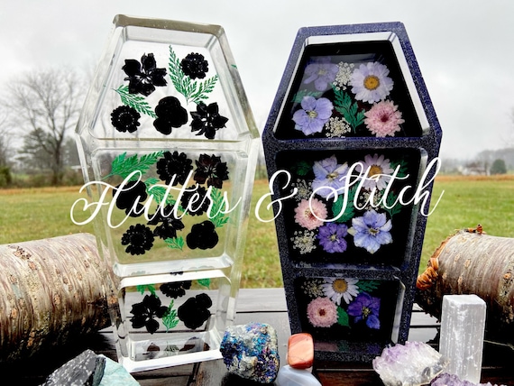 Custom Coffin Shelf ~ Coffin Crystal Display Shelf ~ Real Flower Shelf ~ Gothic Flower Shelf ~ Spooky Decor