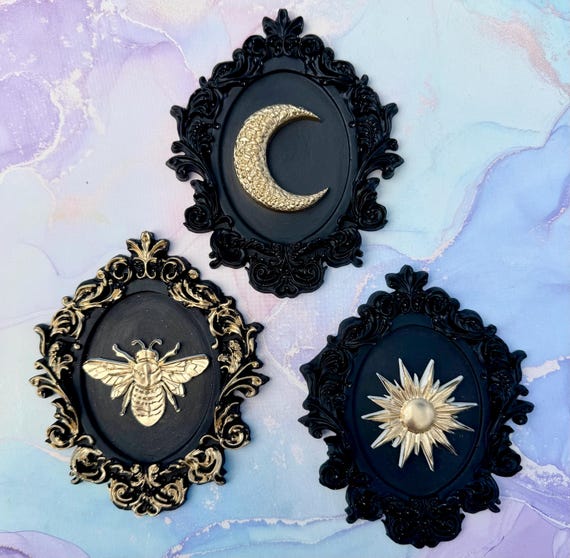 Celestial Moon Honey Bee Wall Art: Whimsical Decor Victorian Baroque Style Art