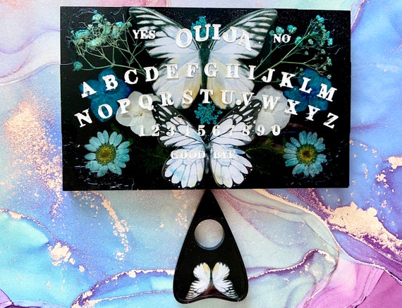Black and White Butterfly Mini Ouija Board~ Butterflies ~ Pressed Dried Flowers~ Planchette~ Wall Hanging ~ Altar Decor