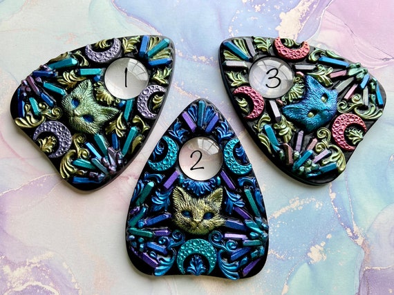 Cat Spirit Board Planchette ~ Ouija Planchette ~ Celestial Moon Decor ~ Witchy Cat Altar Decor