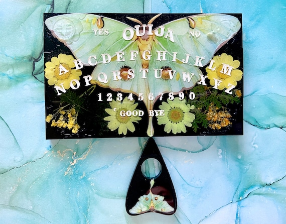 Ouija Board ~ Luna Moth Mini Ouija Board~ Butterflies ~ Moths ~ Pressed Dried Flowers~ Resin ~ Planchette~ Wall Hanging~ Altar Decor