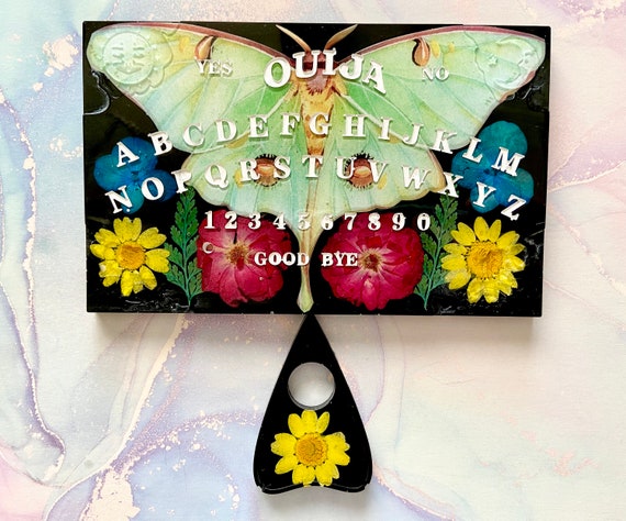 Ouija Board ~ Luna Moth Mini Ouija Board~ Butterflies ~ Moths ~ Pressed Dried Flowers~ Resin ~ Planchette~ Wall Hanging~ Altar Decor
