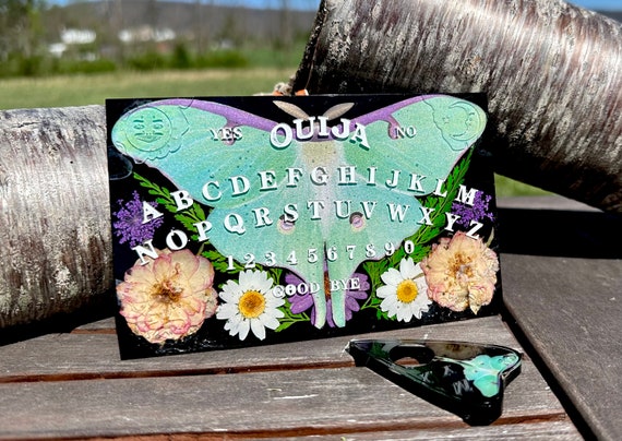 Ouija Board ~ Luna Moth Mini Ouija Board~ Butterflies ~ Moths ~ Pressed Dried Flowers ~ Planchette~ Wall Hanging~ Altar Decor