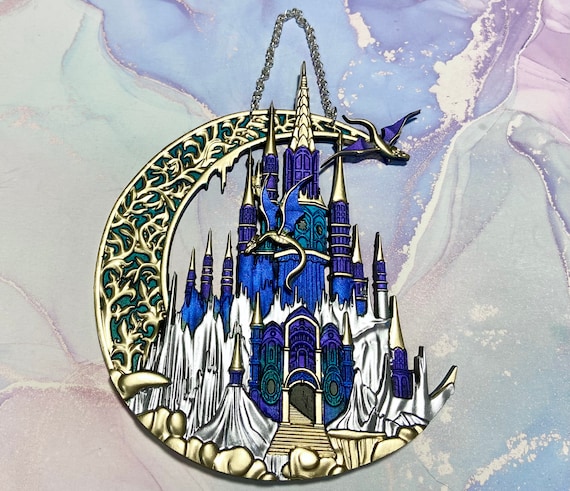 Dragon Castle Art ~ Crescent Moon Mini Wall Hanger ~ Wall Art ~ Gothic Dragon Wall Decor