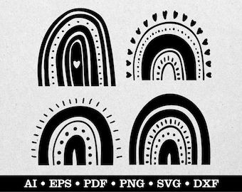 Hand Drawn Rainbows, Rainbows clipart, Rainbows svg, Rainbow drawing, Rainbow art, ai eps pdf svg png dxf