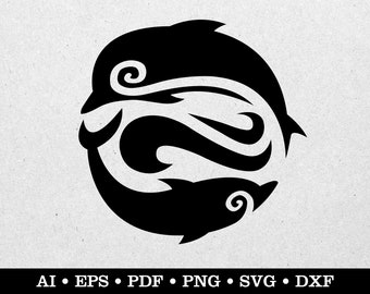 Dolphins svg, Dolphins Clipart, Dolphin Silhouette, Yin And Yang Dolphins, ai eps pdf svg png dxf