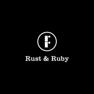 May include: A white circle with a stylized letter "F" inside. The text "Rust & Ruby" is below the circle.