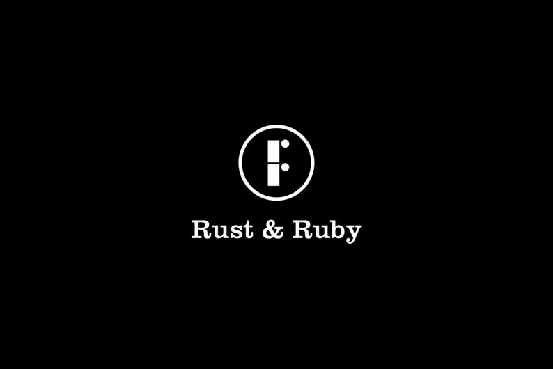 May include: A white circle with a stylized letter "F" inside. The text "Rust & Ruby" is below the circle.