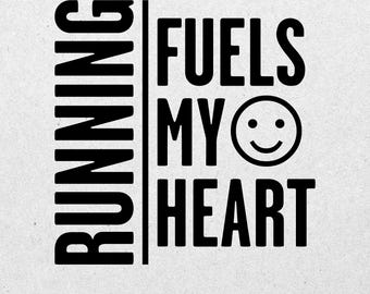 Running gifts and inspiration for runners. This runner-inspired design features the quote 'Running Fuels My Heart' as a digital download.